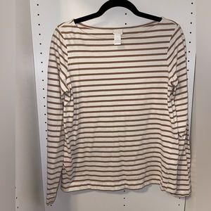 White and tan stripes long-sleeve top